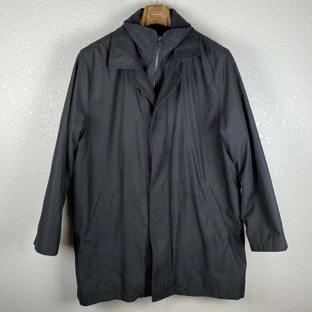 Ralph Lauren Men Overcoat Coat 46R Black Removable Quilted Warmer Liner Full Zip